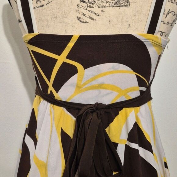 Speechless Y2K Babydoll Cami Top S Tie Back Empire Abstract Print Brown Yellow - Picture 7 of 9
